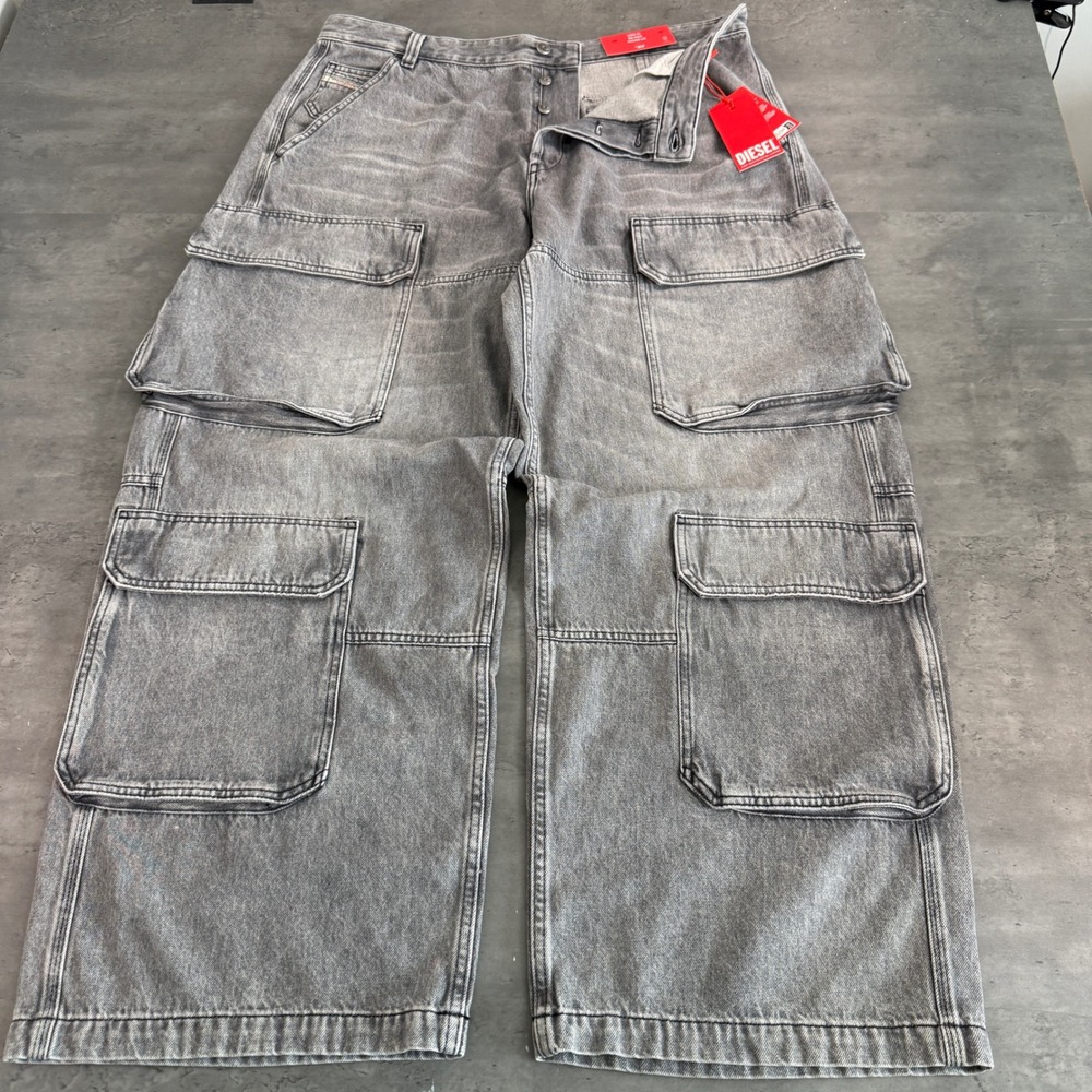 Diesel D-Touch-Cargo Pants Mens 36 Grey Loose Fit Straight Leg Denim Tactical